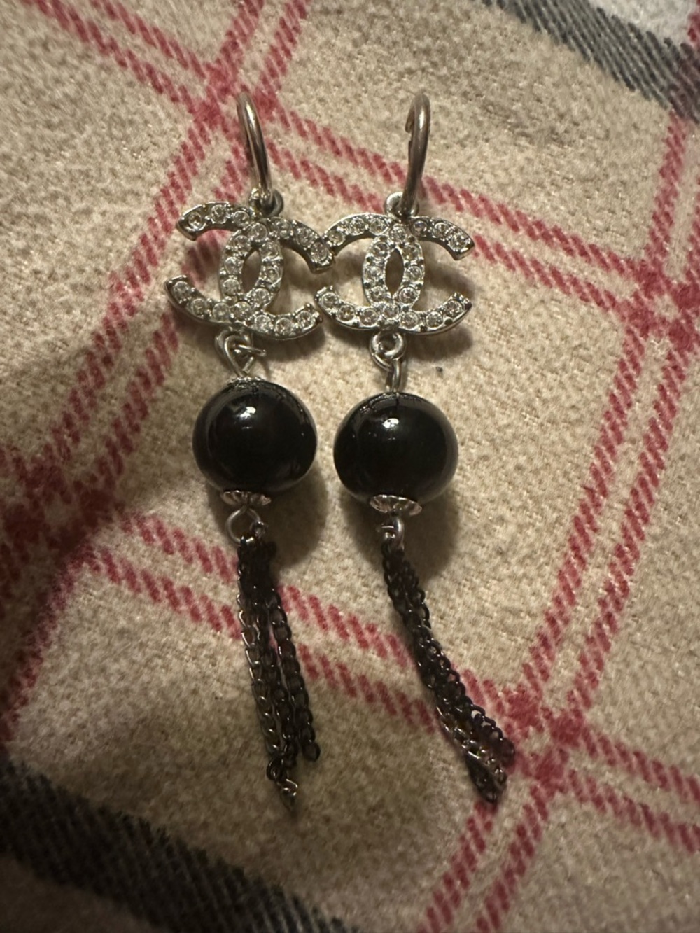 Black Crystal Drop Earrings, silver plated